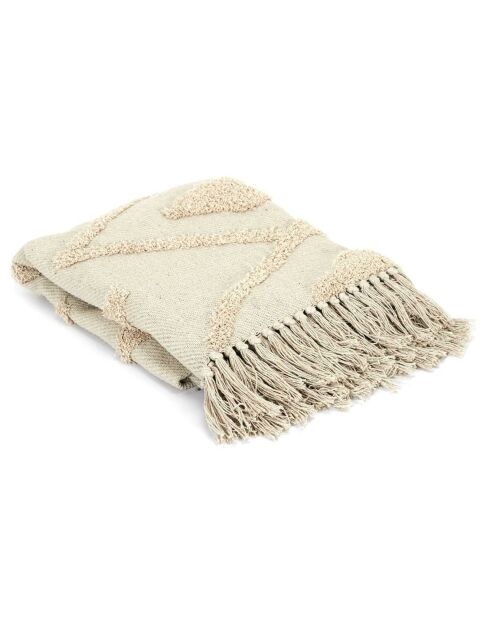 Plaid ethnique relief losange beige - 150x120 cm