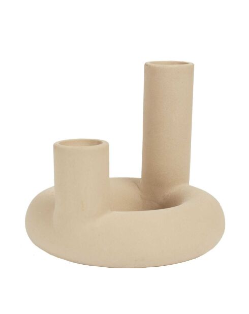 Vase céramique 2 tubes Arty nude - 14.5x16x16 cm