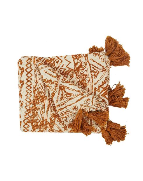 Plaid coton imprimé jaune - 120x150 cm