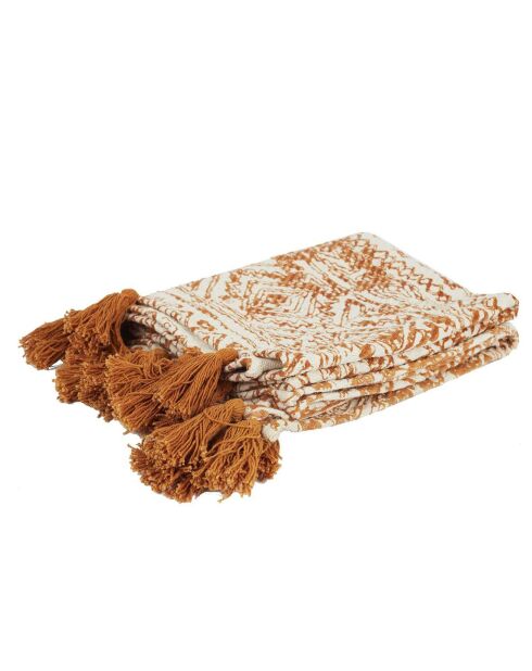 Plaid coton imprimé jaune - 120x150 cm