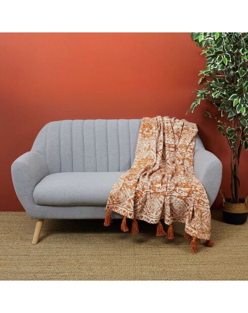 Plaid coton imprimé jaune - 120x150 cm