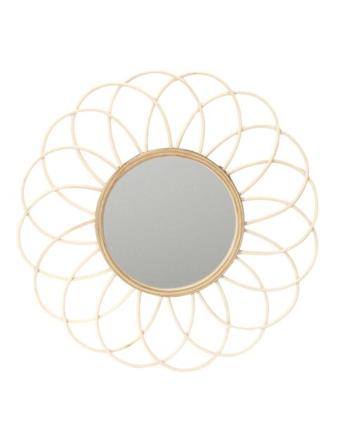 Miroir rotin rosace bois - D.54 cm