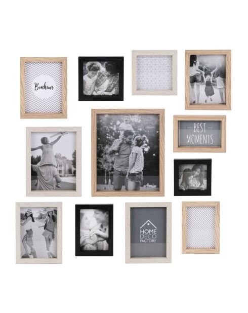 Marco para 12 fotos beige/negro/beige - 22,5 x 27,5 cm