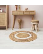 Tapis rond en Jute & Coton blanc - 90x90 cm