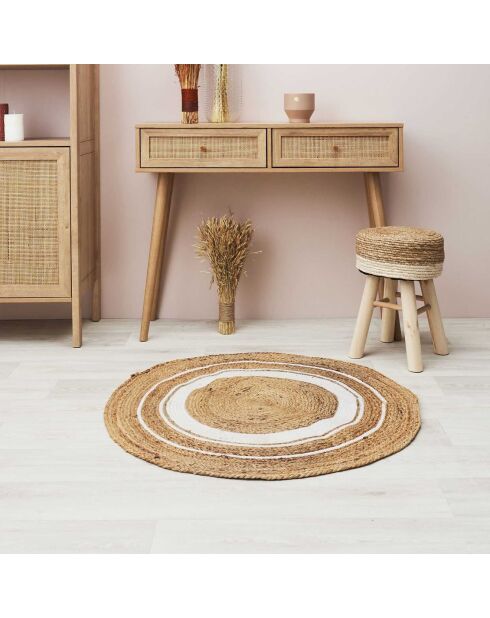 Tapis rond en Jute & Coton blanc - 90x90 cm