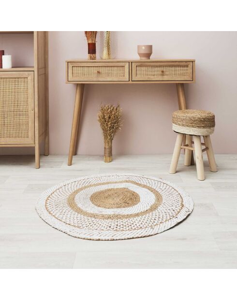 Tapis rond jute imprimé beige - 90x90 cm