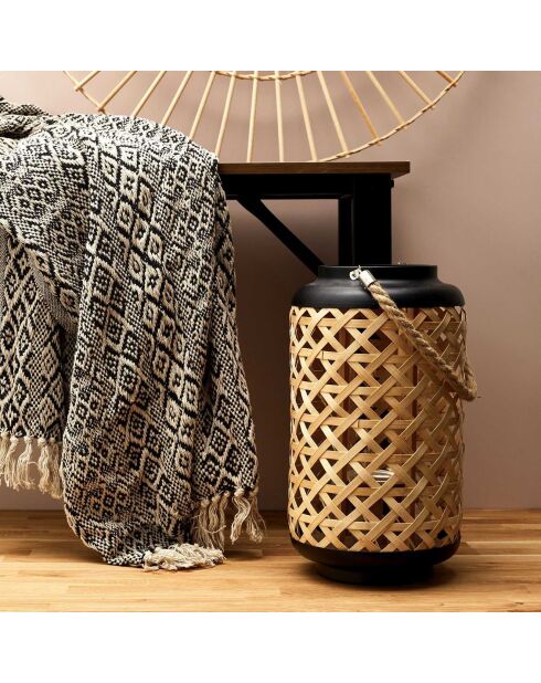 farol tejido beige - 21x38,5x21 cm