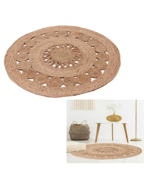Tapis rond jute ajouré beige - D.90 cm