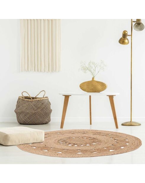 Tapis rond jute ajouré beige - D.90 cm
