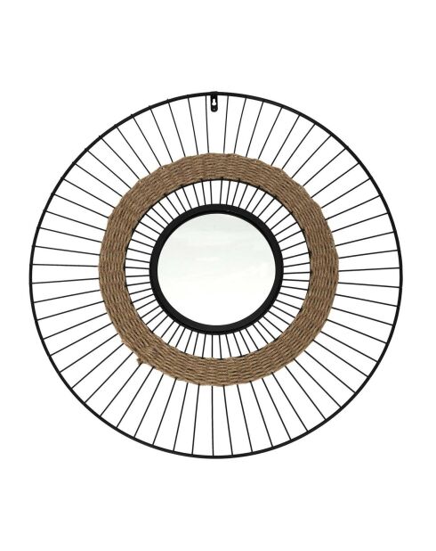 Miroir filaire et jonc noir/beige - D.60 cm