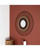 Miroir filaire et jonc noir/beige - D.60 cm