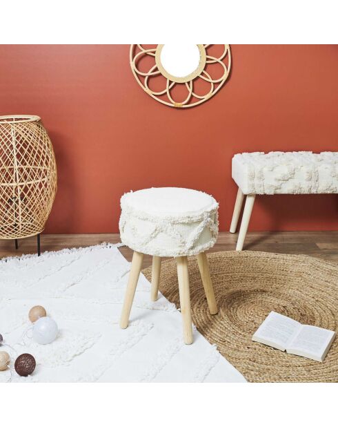 Tabouret Mirage blanc/marron - 30x41x30 cm