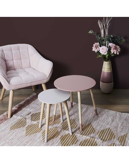 2 Tables gigognes bicolores roses - 43x48x43 cm