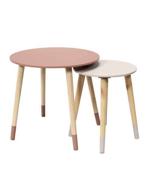 2 Tables gigognes bicolores roses - 43x48x43 cm