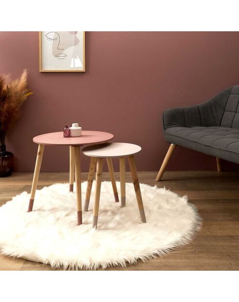 2 Tables gigognes bicolores roses - 43x48x43 cm