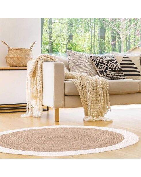 Tapis jute bord blanc beige/blanc - D.120 cm