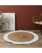 Alfombra de yute con borde blanco beige/blanco - D.120 cm