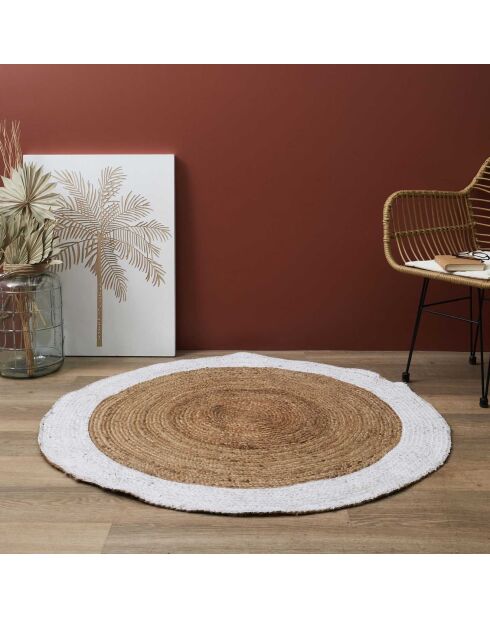 Tapis jute bord blanc beige/blanc - D.120 cm