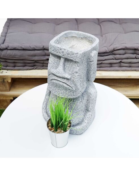 Figurine aztèque porte plante grise - 46x20.5x20.5 cm