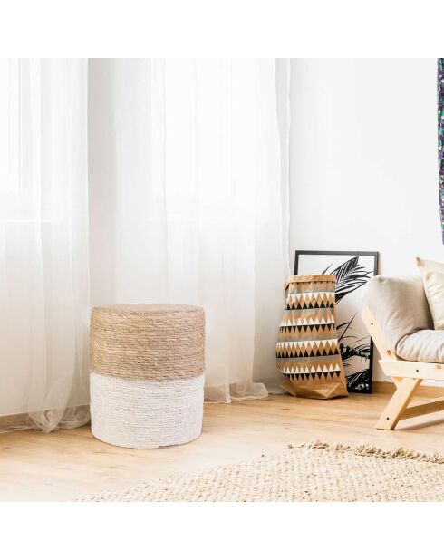 Pouf tréssé sable/beige - 35x41x35 cm