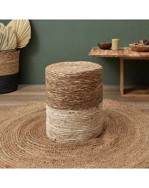 Pouf tréssé sable/beige - 35x41x35 cm