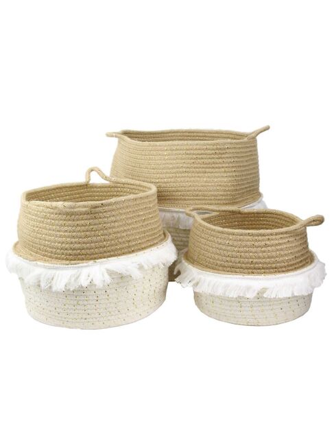 3 Paniers de rangement à frange sable/ivoire
