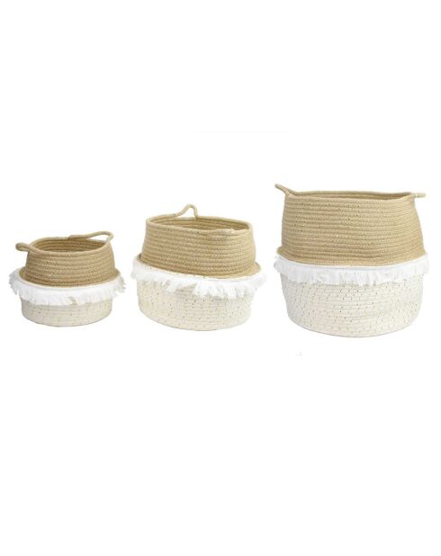 3 Paniers de rangement à frange sable/ivoire