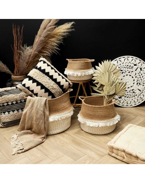 3 Paniers de rangement à frange sable/ivoire