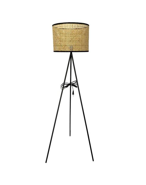 Lampadaire cannage noir/naturel - 35x144x35 cm