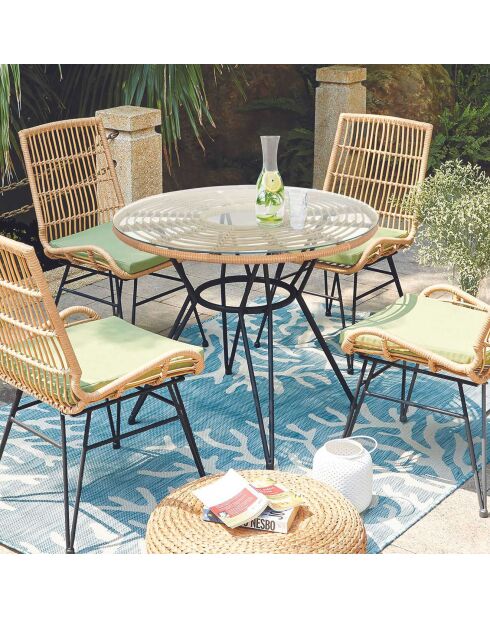 Table de repas ronde Surabaya noir/naturel - 90x73x90 cm