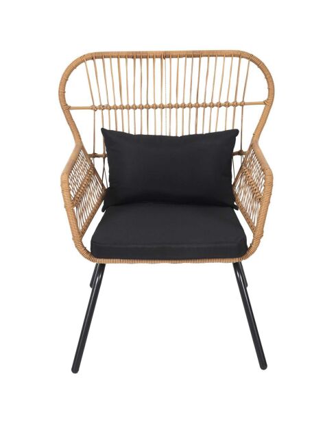 Fauteuil Helsinki Outdoor noir/naturel - 81x96x76 cm
