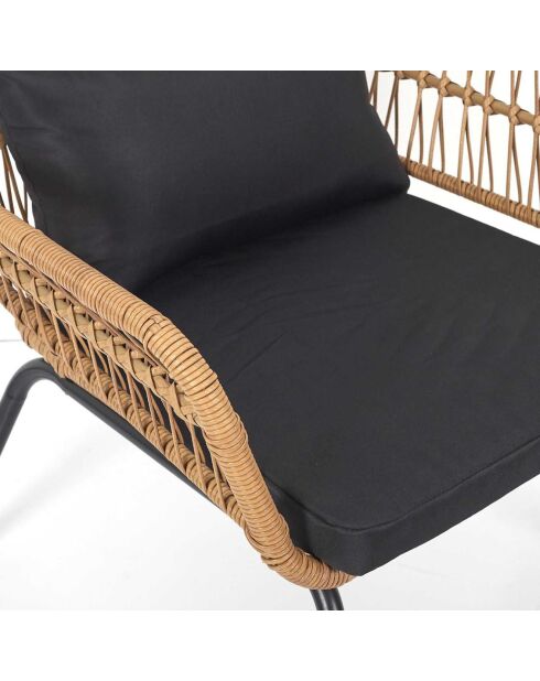 Fauteuil Helsinki Outdoor noir/naturel - 81x96x76 cm