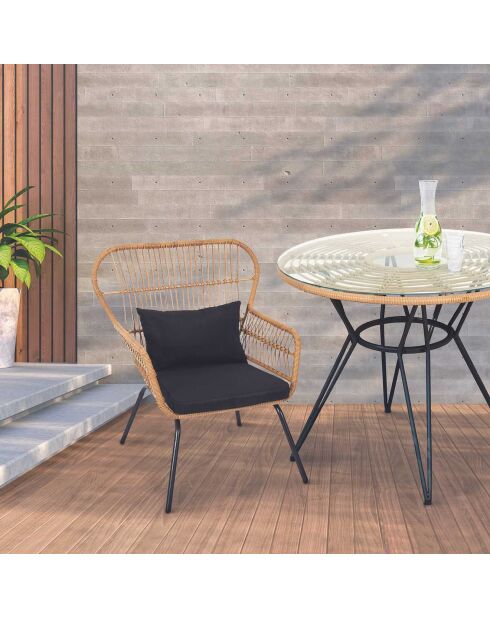 Fauteuil Helsinki Outdoor noir/naturel - 81x96x76 cm