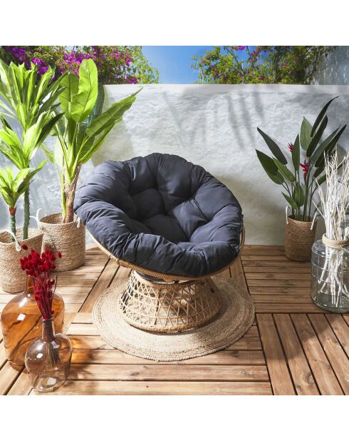 Fauteuil Cancun noir/naturel - 100x90x100 cm