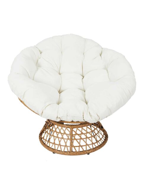 Fauteuil Cancun coussin blanc marron/beige - 100x90x100 cm