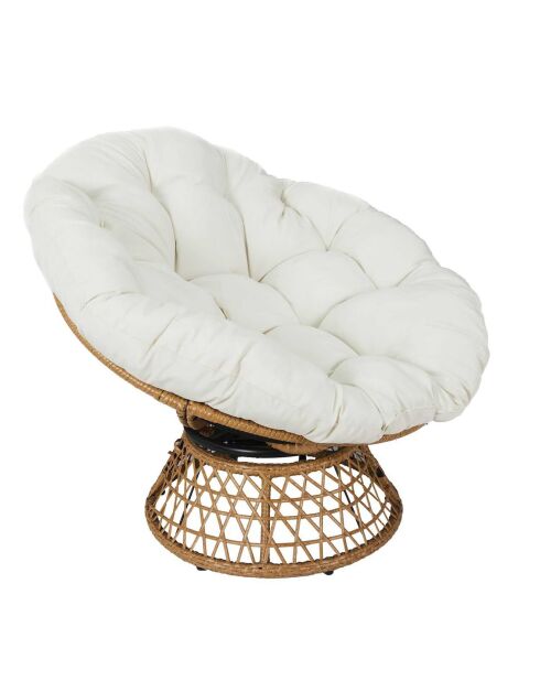 Fauteuil Cancun coussin blanc marron/beige - 100x90x100 cm