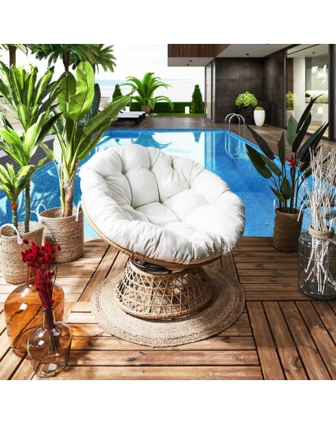 Fauteuil Cancun coussin blanc marron/beige - 100x90x100 cm