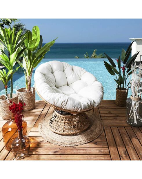 Fauteuil Cancun coussin blanc marron/beige - 100x90x100 cm