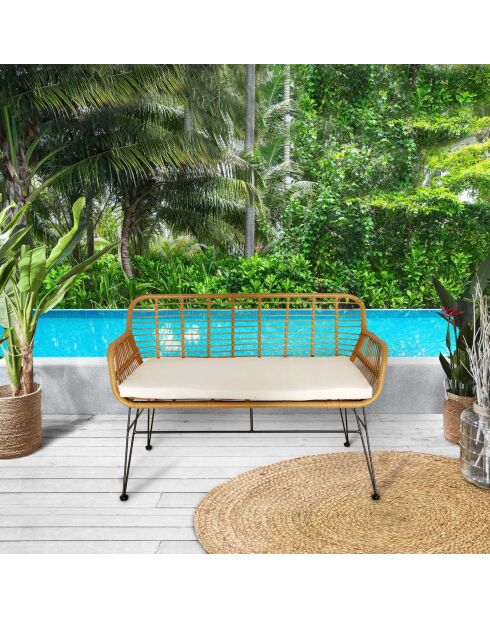 Banc Surabaya coussin marron/noir/beige - 116x80x70 cm