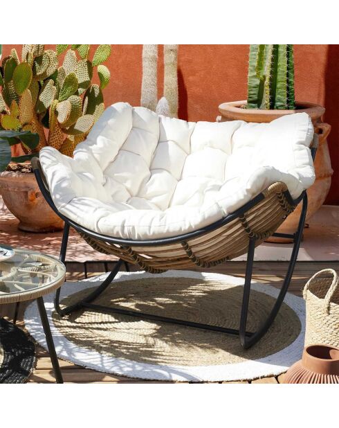 Fauteuil à bascule Tulum coussin marron/noir/beige - 96x73x114 cm