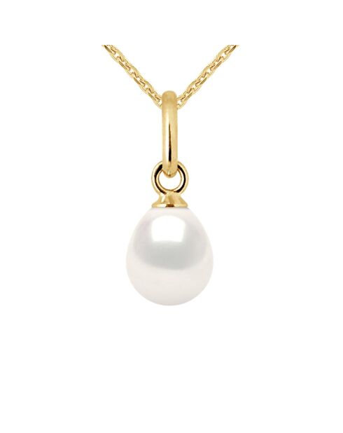 Pendentif Bélière Or Jaune & Perle de Culture d'Eau Douce Poire blanc naturel