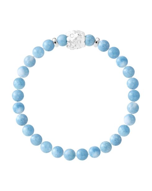 Lucky Charm-armband van sterling zilver en hemelsblauwe aquamarijn met elastische bloemen