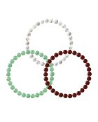 Set de 3 Bracelets Porte Bonheur élastiques Aventurine, Howlite Blanche, Agate Rouge vert/blanc/rouge