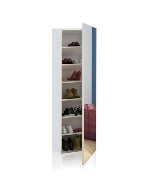 Armoire à chaussures avec miroir blanche - 160x50.5x28 cm