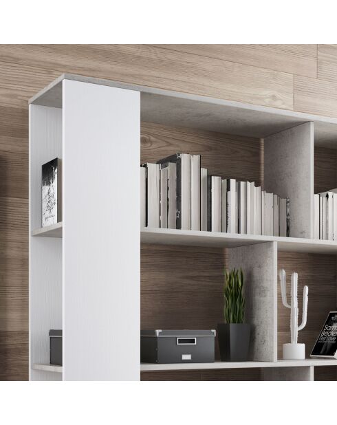 Bibliothèque smart blanc/ciment - 174x129x33 cm