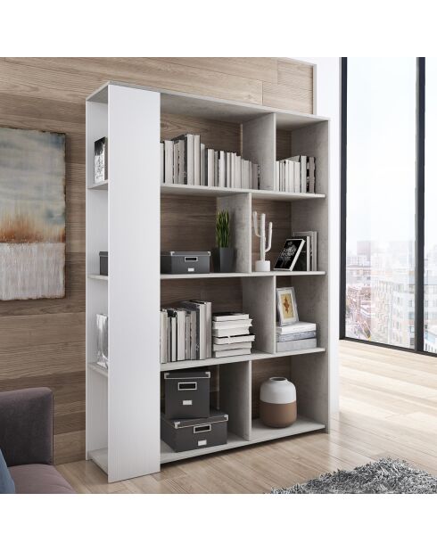 Bibliothèque smart blanc/ciment - 174x129x33 cm