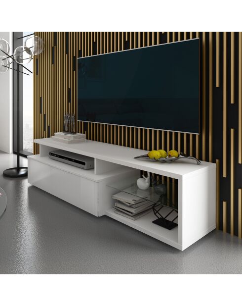 Meuble TV lukyb blanc - 41x160x38/45 cm