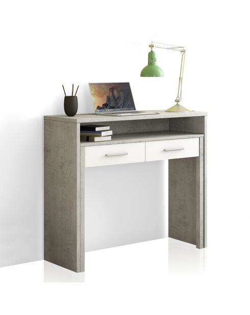 Console/bureau extensible blanc/gris - 88x99x36/66 cm