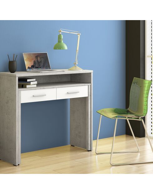 Console/bureau extensible blanc/gris - 88x99x36/66 cm