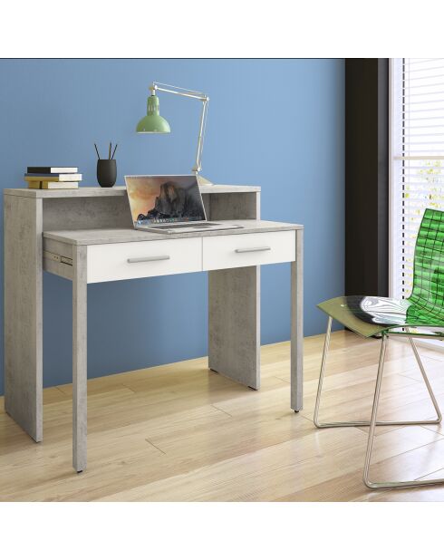 Console/bureau extensible blanc/gris - 88x99x36/66 cm